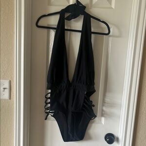 Elegant Black Halter One-Piece Swimsuit